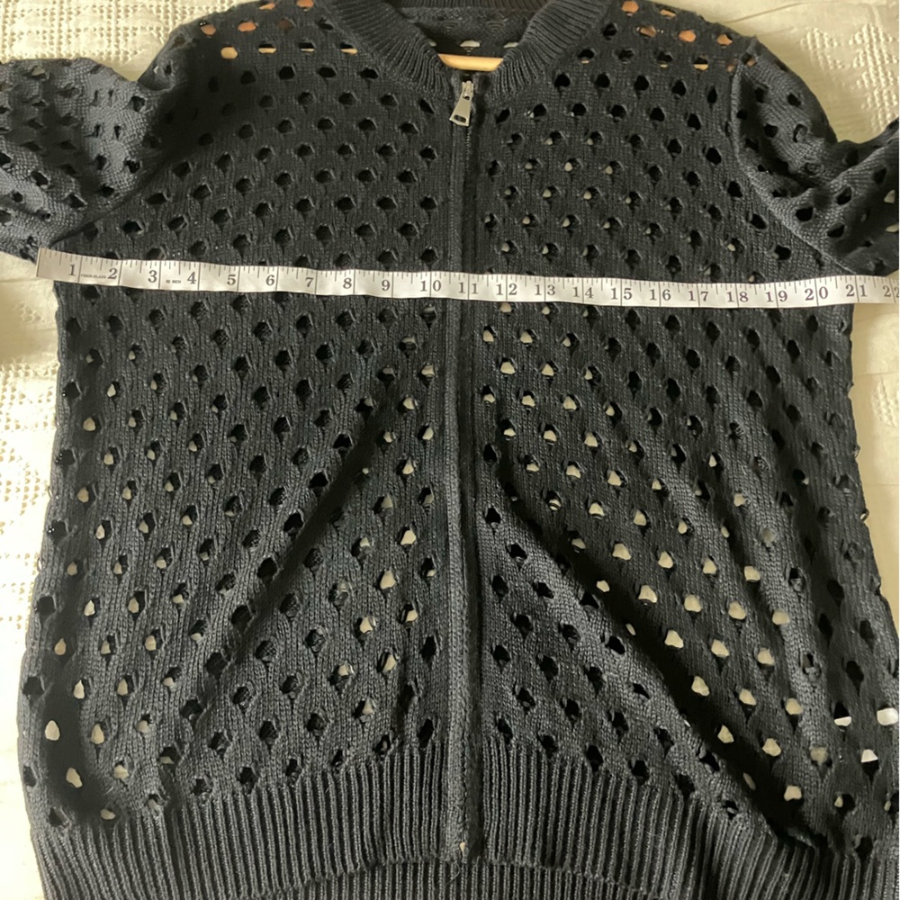 UNBRANDED Black Open Knit Zipper Front Crewneck Sweater Size XS (Like a S-M) - Picture 8 of 10